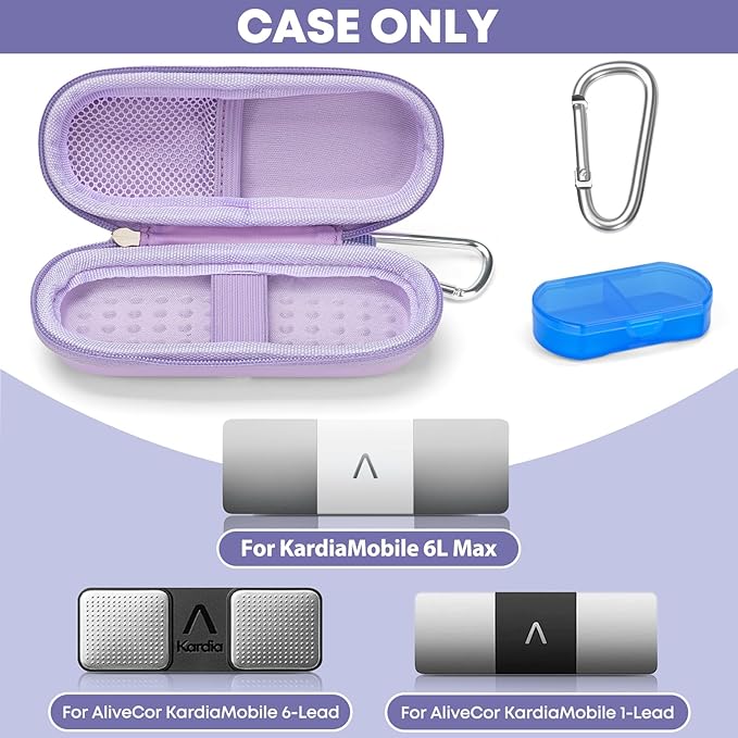 Case for KardiaMobile 1L 6L Personal EKG Monitor, Hard Travel Carrying Case for AliveCor Kardia Heart Monitor EKG/ECG, Portable Heart Rate Monitor Bag Storage Organizer with Pill Box & Carabiner Clip