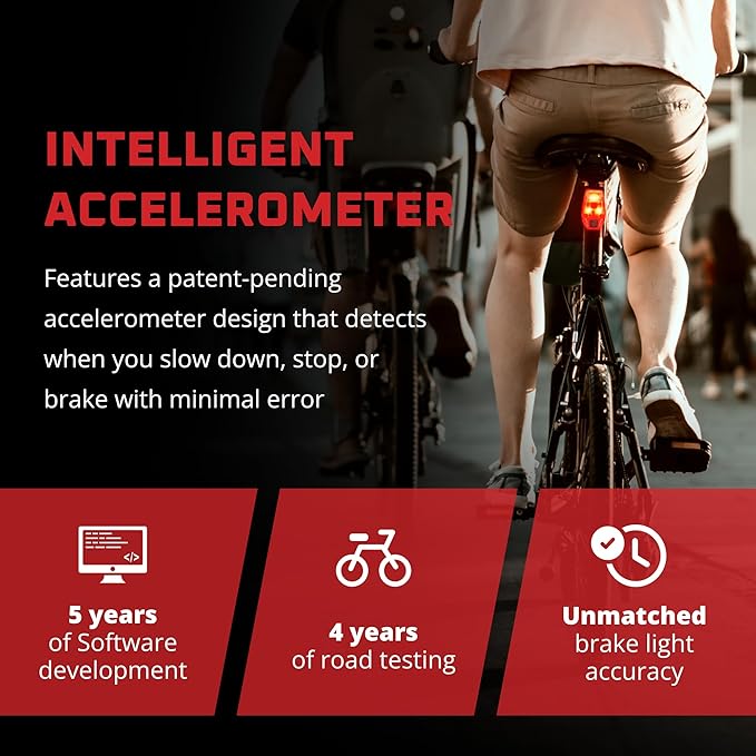 TAILGATOR Smart Bike Rear Tail Brake LED Light - Accelerometer Brake Feature - Brightest Light at 300 Lumens - Rechargeable Battery Lasts Up to 60 Hours - Day/Night Visibility - Best Brake Light