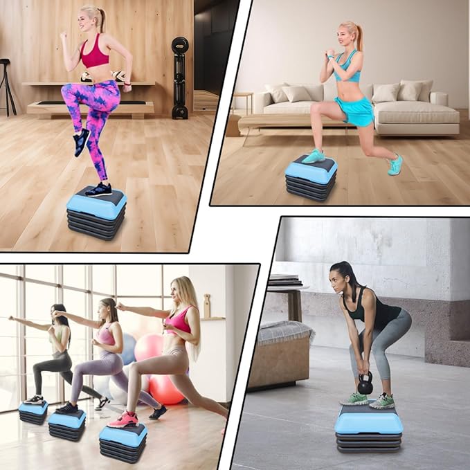 Height-Adjustable Step Aerobics Platform Fitness Equipment Stepper Trainer Exercise Step Platform with 4 Riser