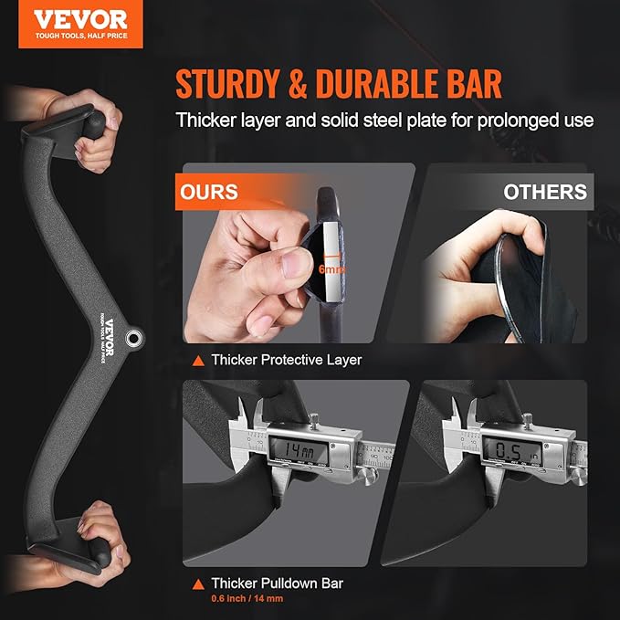 VEVOR LAT Pulldown Attachments, Cable Machine Rowing T-bar V-bar Tricep Pull Down Bar, Back Strength Training Rubber Coated Handle Grip, Bicep Curl Tricep LAT Pulldown Bar for Home Gym Fitness