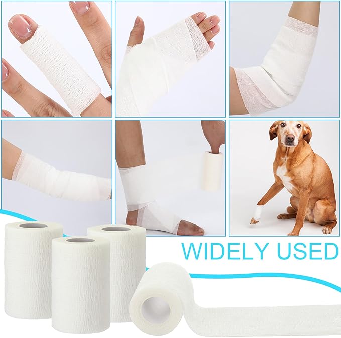 Treela 48 Pack Self Adhesive Wrap Bandage Bulk, Self Adherent Cohesive Bandage Elastic Athletic Tape Breathable Wound Tape for Stretch Athletic Sports Wrist Ankle(White,3 Inch X 5 Yard)
