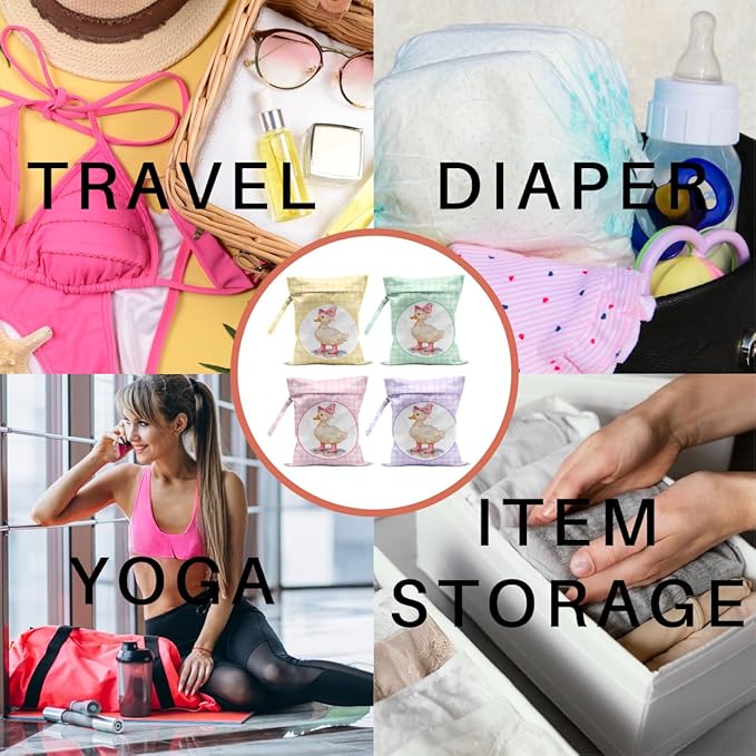 4 Pack Cute Wet Bag Waterproof Washable Reusable Wet Dry Bag for Swimsuit Clothes Cloth Diaper Travel Beach Pool Yoga Gym Toiletries Travel Beach Essentials, Inspirational Duck Christian Gifts