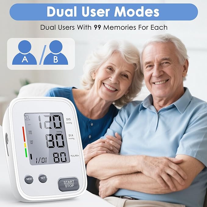 Blood Pressure Monitors for Home Use, Upper Arm Blood Pressure Monitor with Adjustable 9-17" Bp Cuff, 2x99 Memory, High BP Machine with USB Cable and Carrying Bag