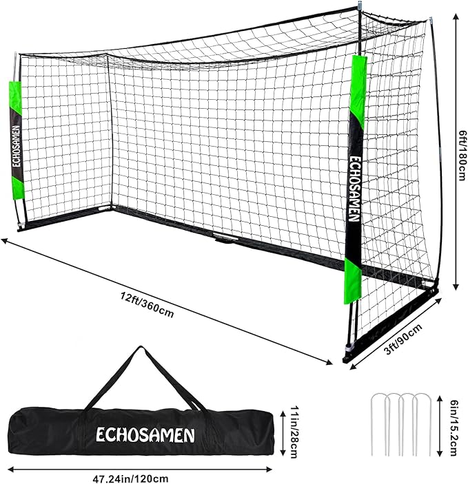 12X6FT/6X4FT Soccer Goal, Portable Soccer Goals for Backyard, Easy to Carry, Easy to Install, Comes with 1 Carry Bag, 4 Ground Nails, Youth and Adult Training Equipment.