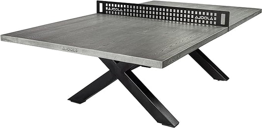 JOOLA Outdoor Table Tennis Table - Multi Use Conference Table Dining Table - Concrete Wood Look Includes Steel Outdoor Ping Pong Net Set & Frame - Hybrid Indoor Outdoor Ping Pong Table