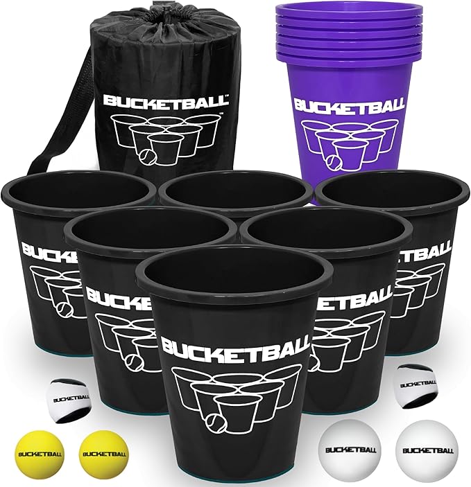 BucketBall | Team Color Edition | Combo Pack (Black/Purple): Original Yard Pong Game: Best Camping, Beach, Lawn, Outdoor, Family, Adult, Tailgate, Jumbo, Giant Game