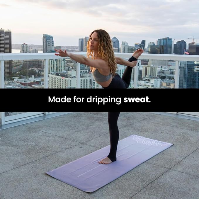 Yoga Drip Yoga Towel - Non Slip Hot Yoga Mat Towel With Corner Pockets, No-Skid Grip, and Built-in Alignment Lines | Soft, Moisture Wicking, and Sweat Absorbent | No Bunching, Stays in Place 72" x 25"