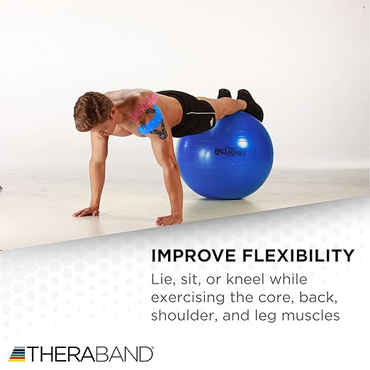 THERABAND Pro Series Exercise Ball, 30" Blue Stability Trainer for 6'2"–6'8" Users, Anti-Burst Yoga & Pilates Ball, Balance & Core Trainer, For Athletes Fitness at Gym & Home