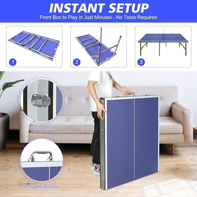 Ping Pong Table Foldable & Portable Table Tennis Table Set for Indoor & Outdoor Games with Net, 2 Paddles and 3 Balls