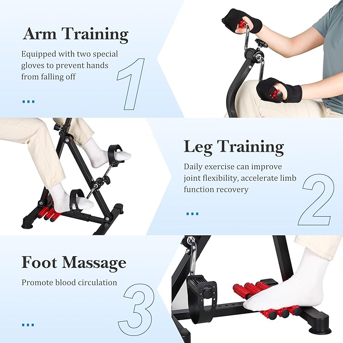Adjustable Pedal Exerciser Bike for Seniors,Hand Arm Leg and Knee Therapy, Stroke Recovery, Portable Fitness Equipment for Total Body Workout - Great Gift for Elderly Rehab