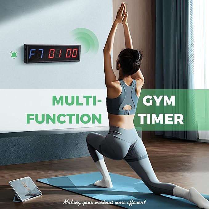 15'' Bluetooth Gym Timer Clock for Home Gym Digital Display Gym Clock Stopwatch Interval Workout Timer Adjustable Buzzer Volume with Remote and APP Control for Sport Boxing Fitness Kitchen