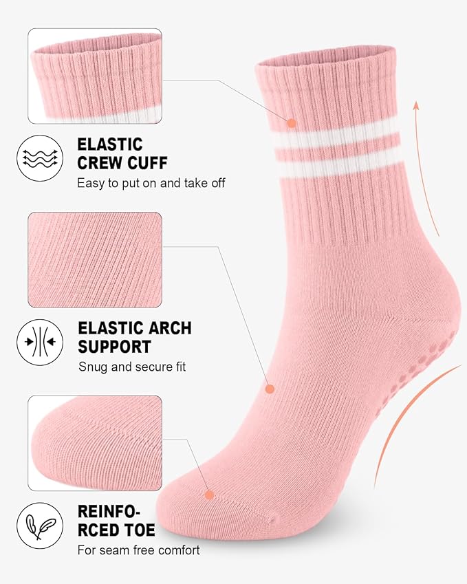 6 Pairs Grip Pilates Socks for Women, Non-slip Yoga Athletic Socks for Barre Ballet Barefoot Workout Hospital