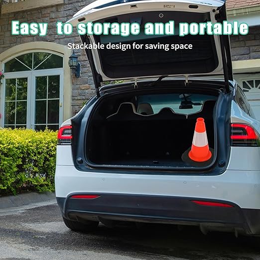 BESEA 12" inch Traffic Cones Soccer Training Cones Sport Cones Road Parking Cone with 4" Highly Reflective Collar(8 Pack)