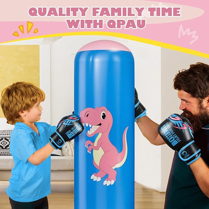 QPAU Inflatable Punching Bag, 48 Inch Stable Inflatable Boxing Bag for 3-6 Kids,Dinosaur Toy & Gifts for Boys and Girls, Kids Boxing Set for Practicing Karate, Taekwondo