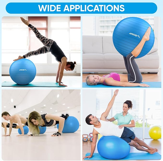 APEXUP Yoga & Pilates Ball - Anti Slip Heavy Duty Gym Ball for Fitness, Balance & Core Workout