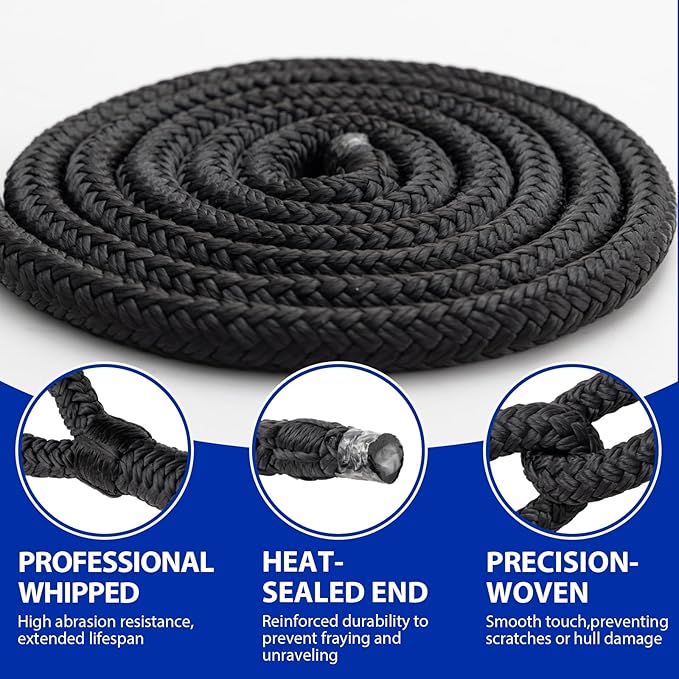 Boat Dock Lines Marine Rope - 3/4" x 25ft with Pre-Spliced 15" Loop Double Braided Nylon Ropes Bumper Tie Mooring Line for Boats Docking Pontoon Boating Accessories - 2 Pack