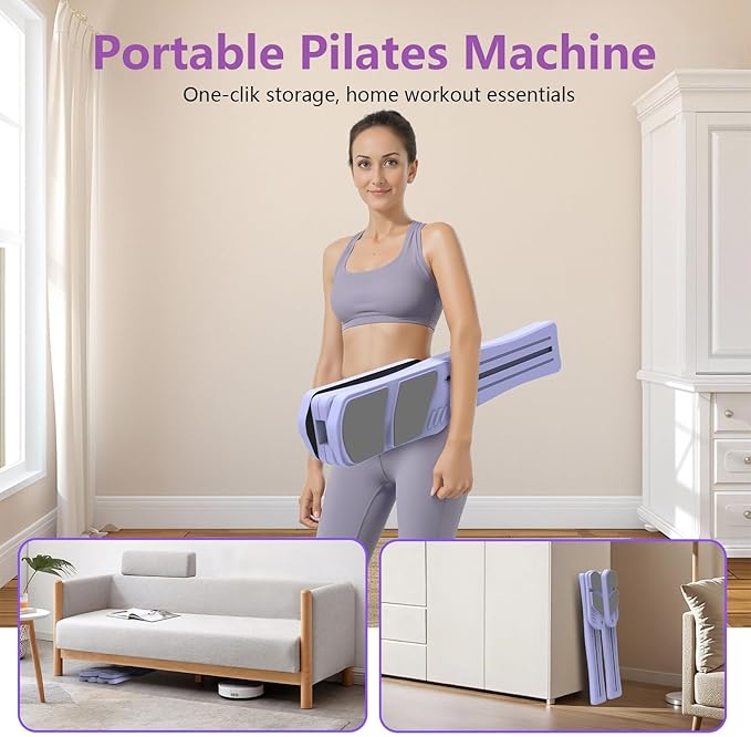 Pilates Board for Home Workout - Upgraded 7 in 1 Portable Pilates Reformer Set, Multifunctional Ab Trainer with Resistance Bands & LED Timer, Pilates Board for Women Full Body Workout