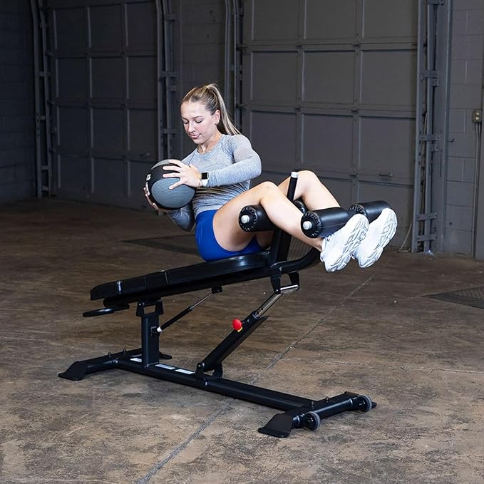 Pro ClubLine (SAB500B) Ab Bench by Body-Solid - Adjustable Sit Up/Weight Bench for Full Abdominal, Decline, Incline, and Flat Exercise, Black Finish