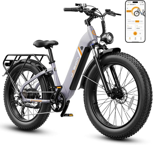 Jasion Thunder Electric Bike, 30+MPH 1500W Peak Motor E Bikes, 80Miles Range with 864Wh Battery, Hydraulic Disc Brakes, Front Suspension, 26'' x 4'' Fat Tire Adults Electric Bicycles, APP Control