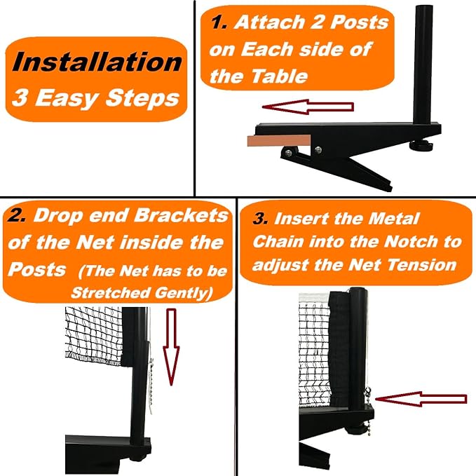 TINOS Professional Ping Pong Net fits 1” Max. Table Thickness | Tension and Height Adjustment | Spring Clamp Table Tennis net & Post Set