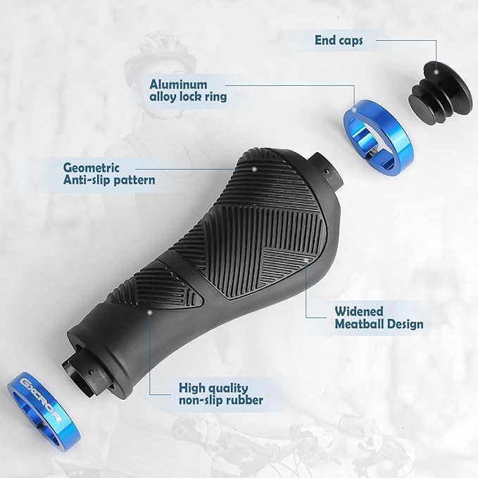 GXCROR Ergonomic Bike Handlebar Grips, Double Lock, Non-Slip Rubber, Universal 22.2mm, for MTB E-Bike