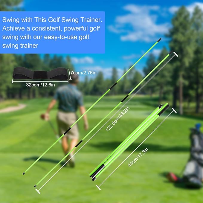 Retractable Golf Swing Training Aid, Click Stick Golf Swing Trainer, Non-Slip Golf Grip, Golf Alignment Sticks & Arm Band, Indoor Outdoor Golf Practice Accessories for Golfers