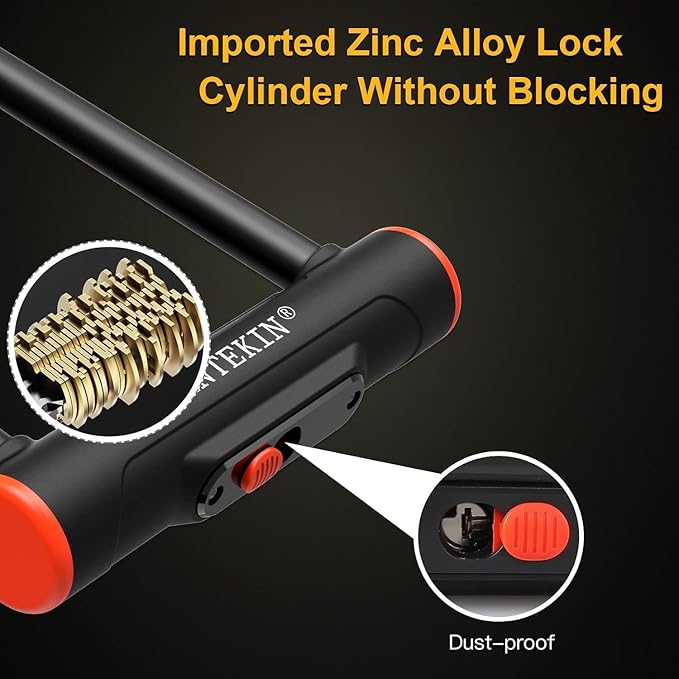 Bike U Lock Heavy Duty Bike Lock Bicycle Lock, 16mm U Lock and 3ft / 5ft / 6ft Length Security Cable with Sturdy Mounting Bracket for Bicycle, Motorcycle and More