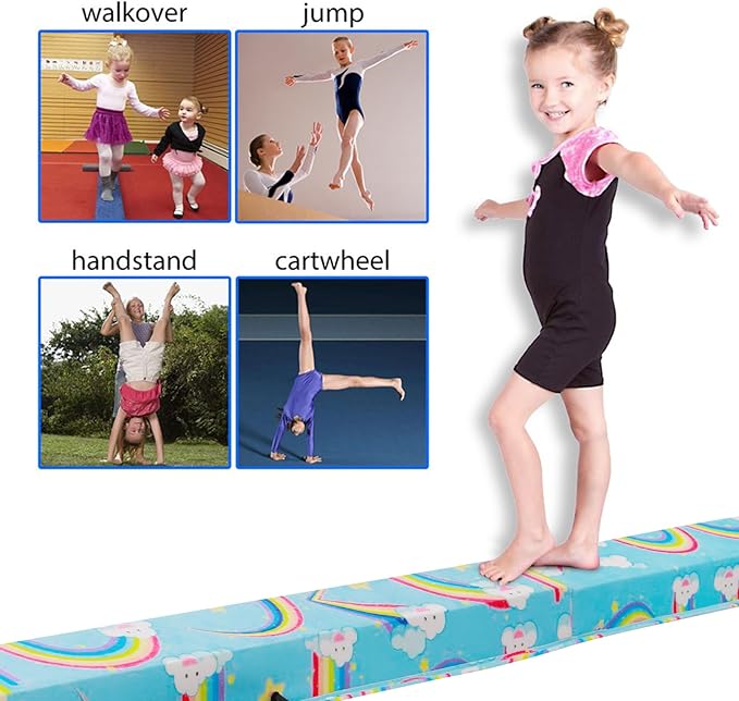 FBSPORT 8ft/6ft Balance Beam: Folding Floor Gymnastics Equipment for Kids Adults,Non Slip Rubber Base, Gymnastics Beam for Training, Practice, Physical Therapy and Professional Home Training