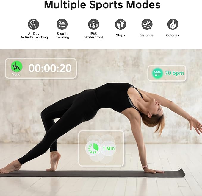 Health Fitness Tracker, Smart Watch with 24/7 Heart Rate and Blood Oxygen Monitor, Sleep Tracker with IP68 Waterproof, Activity Tracker Pedometer Step Counter for Women Men (Pink)