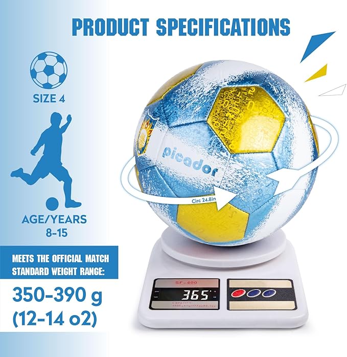 Size 4 Soccer Balls, Laser Leather Soccer Ball for Sport Training & Match Play - Vibrant Soccer Balls Gift Set with Pump for Kids and Youth