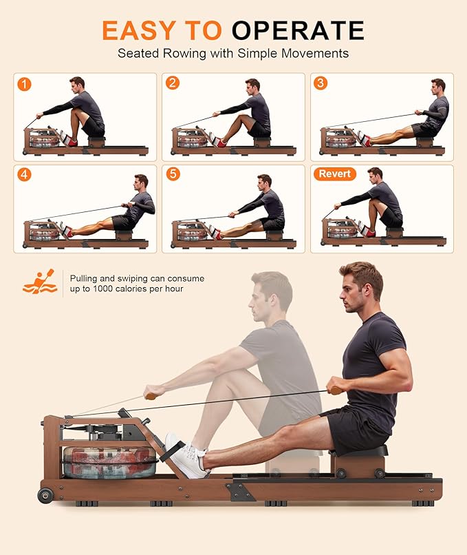 Rowing Machines for Home,Water Rowing Machine with Foldable Design,400LBS Capacity,LCD Monitor,Smooth Glide Rails,Comfortable Seat,Free App(Bluetooth) Supported for Immersive Water Rower&Home Gym