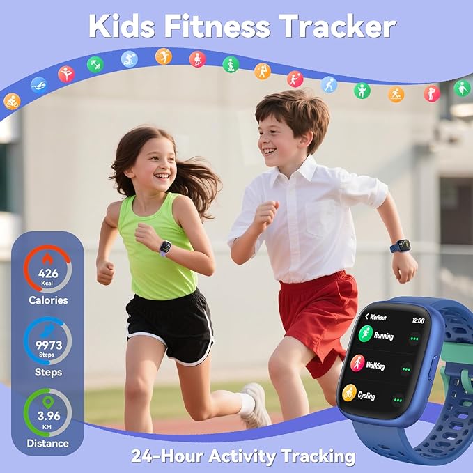 Fitness Tracker for Kids No APP No Phone Needed, Compatible with Apple Find My, 1.83" Smart Watch, Heart Rate, Sleep Monitor, IP68 Waterproof, Step Counter, Puzzle Games for Girls Boys Teens 5-16