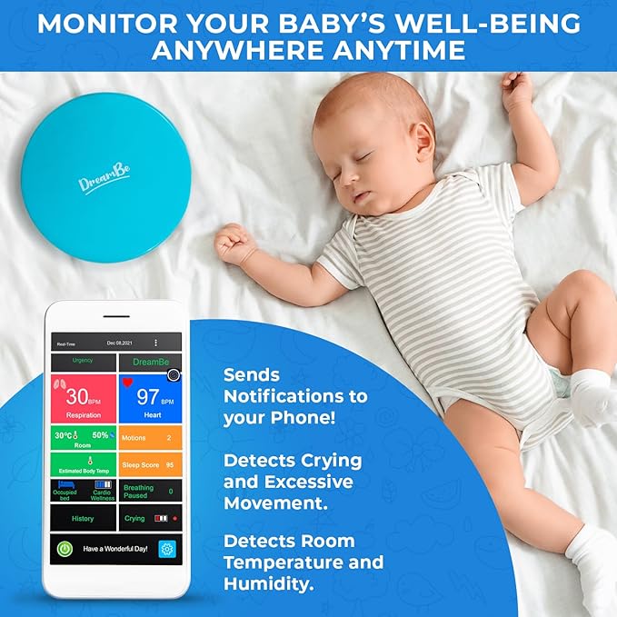 DreamBe-2 Contactless Smart Health Heart & Breathing Monitor for Toddlers & Children. Real-Time Sleep Tracker – Monitor on App Anywhere, Anytime – Touch-Screen Display WiFi - Night Vision Camera