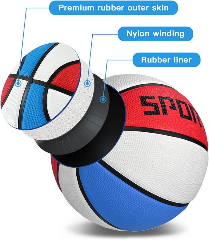 KUYOTQ Kids Toddler Youth Adult Size 3/4/5/6/7 Basketball 22/25.5/27.5/28.5/29.5" Thickened Rubber or Faux Leather Basketball for Boys Girls (Deflated)