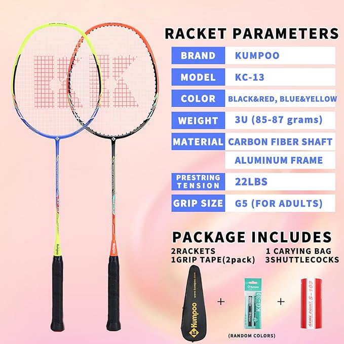 Badminton Racket Carbon Fiber, Badminton Racquet Set with Cover, Badminton Professional Racket Durable for Beginners Outdoor Games Gym