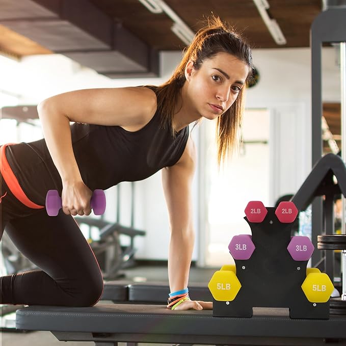 Neoprene Coated Dumbbell Set with Rack, Free Hand Weight Set For Home Gym Workout, Anti-Slip, Anti-roll, 20LBS, 32LBS, 50LBS and 56LBS Sets, Multiple Weight Options
