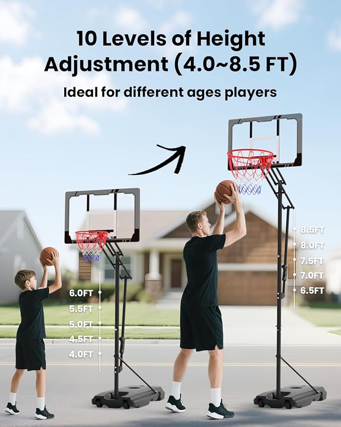 IGL Kids Basketball Hoop Outdoor, Adjustable Basketball Hoop for Kids/Teenagers/Youth, Portable Basketball Goals System in Backyard/Driveway/Indoor, with 33in PC Backboard and Enlarged Base