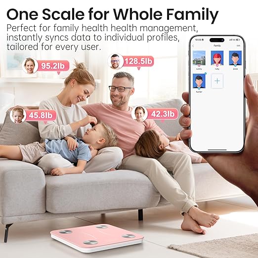 INSMART Smart Scale for Body Weight, Digital Bathroom Scale with BMI, Muscle Mass, Bluetooth Body Fat Scale,17 Body Composition Analyzer with Smart APP Sync Weight Scale, 400 lbs - Pink