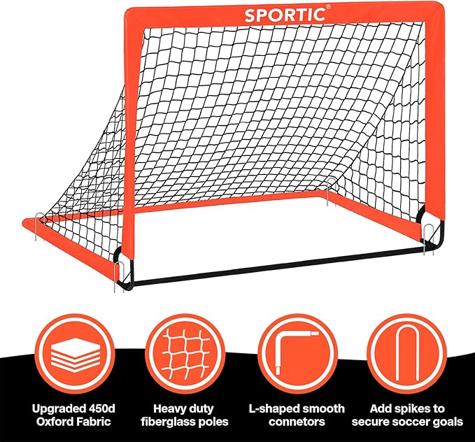 2 Pack 4' x 3' Soccer Goal Net Set, Pop Up Kids Practice Soccer Goals for Indoor and Outdoor.Portable Soccer Net with Carrying Bag & Ground Pegs, Perfect for Backyard, Field, Court