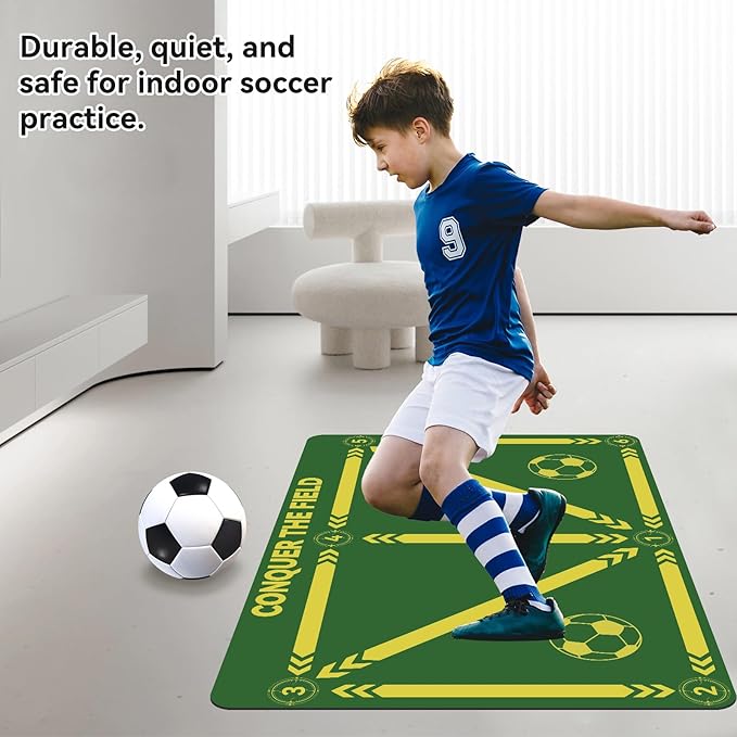 Soccer Training Mat,Football Footstep Training Mat,Agility Improve Ball Control,Quiet and Non-Slip, Includes Adjustable Elastic Rope and Non-Slip Socks, Perfect for Indoor and Outdoor Training