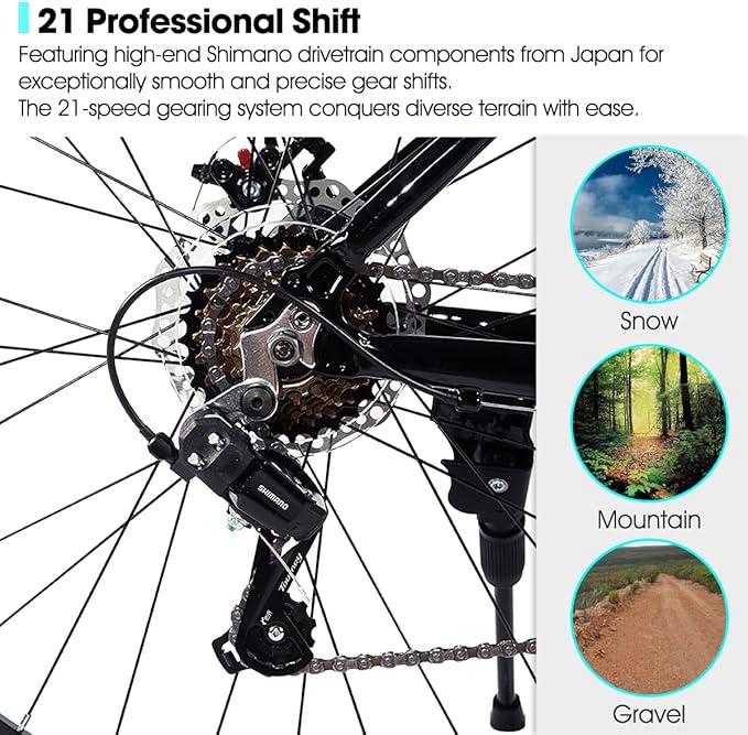 HILAND 26 Inch Mens and Womens Mountain Bike,21 Speed Mountain Bicycle with Dual Disc Brake, Front Suspension Fork, High Carbon Steel Frame Urban Commuter Bike for Adults