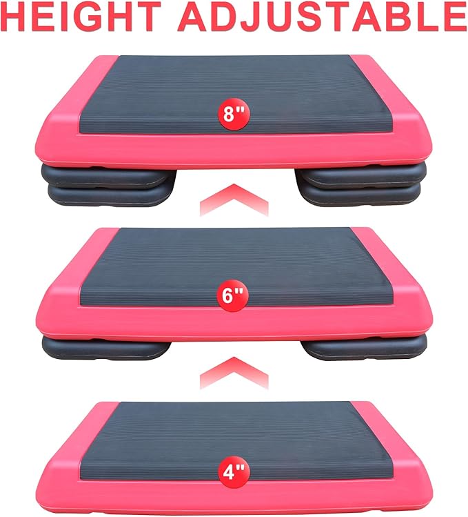 Adjustable Aerobic Stepper | Exercise Step Platform with 2 Risers | Fitness Workout Trainer for Cardio, Lunges, Push-ups & Sit-ups
