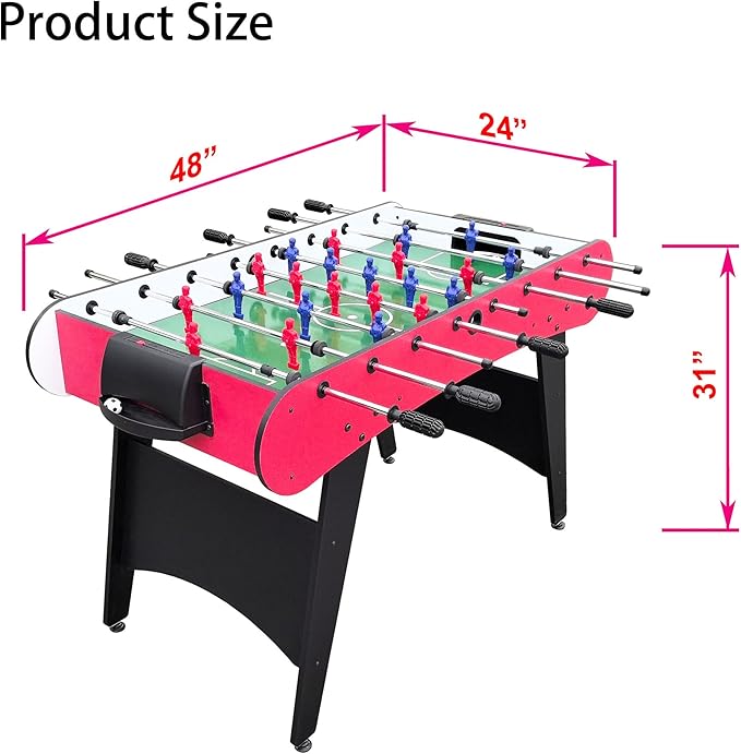 Foosball Table, 52.75'' Home Arcade Table Soccer with 4 Balls and Manual Scorer, Competition Foosball Table Set for Family Game Room, Adult Rrec Room, Basements or Bar