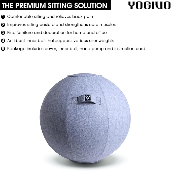 Sitting Ball Chair, Yoga Ball Chair Exercise Ball Chair for Home Office Desk, Stability Ball for Fitness & Pilates, Ergonomic Balance Ball Seat with Cover and Pump