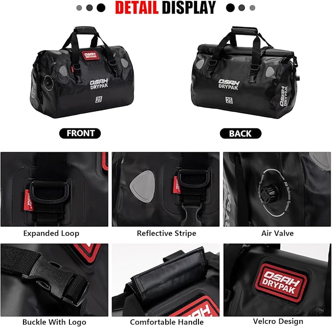 Waterproof Duffel& Luggage Bag - Motorcycle Dry Bag Tail Saddle Bags with Roll Top Closure,Large Storage Space,for Camping, Kayaking, Fishing & Traveling(Sky, 25L)