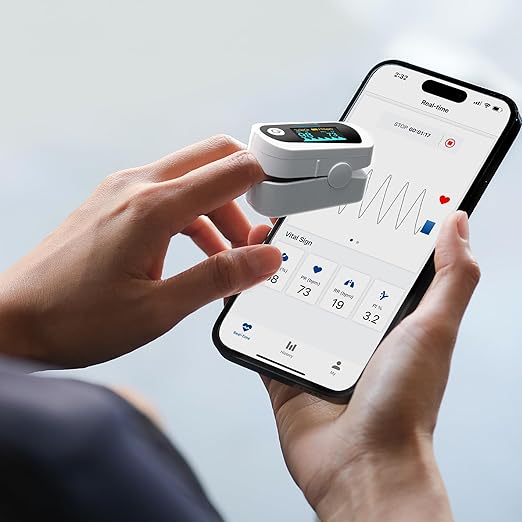 Innovo FSA/HSA Eligible iP900BP-B Fingertip Pulse Oximeter, Blood Oxygen Monitor with Free App, Plethysmograph, and Perfusion Index (with Bluetooth)