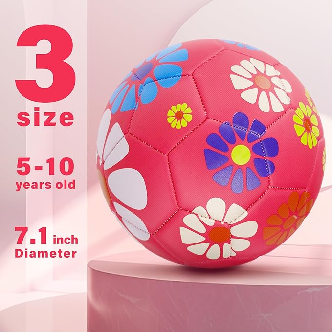 Soccer Balls Size 3 for Girls Soccer Ball for Kids Aged 4-6 6-8 Beginners Outdoors Sports Ball Recreation Playing Ball Birthday Christmas Back to School Gifts
