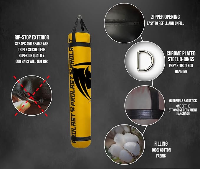 PROLAST Heavy Punching Kicking Bag for Adults, Boxing, MMA, Martial Arts, Muay Thai, Strength Training Equipment, Filled/Unfilled, 6ft, 150 lbs, Special Edition Logo