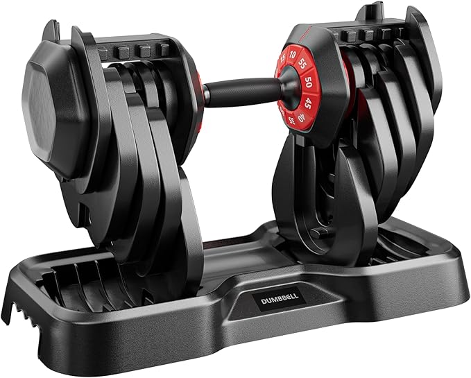 VEICK 25/55 lbs Adjustable Dumbbell with Anti-Slip Turning Handle, Fast Adjust Weight for Men Women, Exercise Equipment with Tray for Home Gym Full Body Workout Fitness