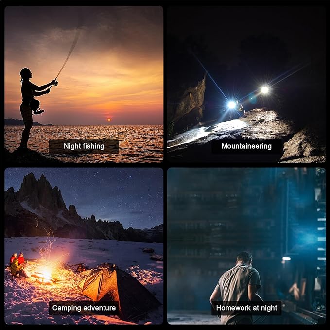 Super Bright Rechargeable Headlamp Led Spotlight Head Lamp, USB C Waterproof Headlight for Forehead with long Battery Life, 90°adjustable Sensor Headlamps Flashlight for Outdoor Hunting,Fishing,Hiking